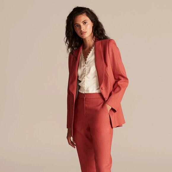 REBECCA TAYLOR Tailored Linen Suit Jacket Blazer Brick Red Orange {VV4} - Picture 1 of 8